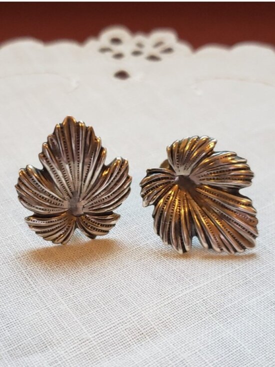 JewelArt Company Jewelry - Vintage 50's Sterling Grape Leaves Earrings